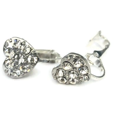 Clip Oorbellen Kinderen - Oorclips - Groot Hartje met veel glitters - kleurloos/zilver - Knopjes - MNQ bijoux