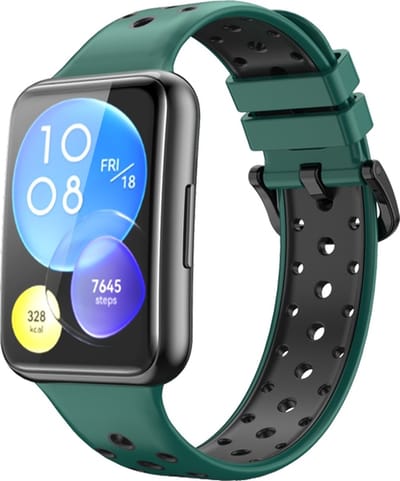 Siliconen bandje - geschikt voor Huawei Watch Fit 2 - donkergroen-zwart