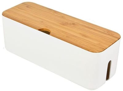 GELLDG Kabelbox - Kabelmanagement Box - Elegante Opbergdoos Voor Kabels En Stekkerdozen - Met Hoogwaardig Houten Deksel - Ruim Binnenvak Met Zijdelingse Doorvoeringen - Geschikt voor Bureau Woonkamer En Kantoor - Wit