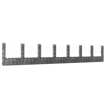 vidaXL Schanskorf U-vormig met 8 palen 860x20x150 cm ijzer