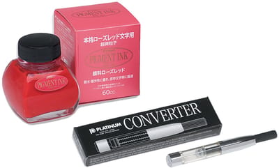 Platinum Japan - inktpotje - Vulpeninkt - potje vulpeninkt - Rose Red - Pigment Inkt + Converter Silver 701