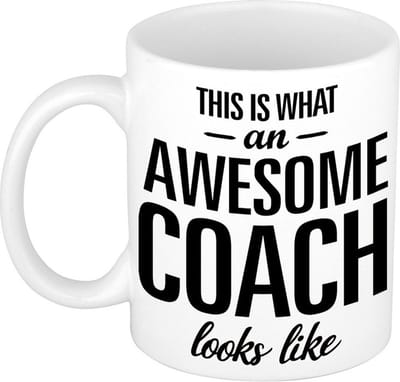Awesome coach - cadeau koffiemok / drinkbeker - wit - 300 ml - Coach / trainer kado