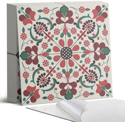 Coloray Plaktegels - Bloemenpatroon met symmetrie Portugese Tegels - 30 cm x 30 cm - Rood Plaktegels - 9 stuks - Vierkant PVC Tegels - Plaktegels Keuken - Zelfklevende Vloertegels - Vinyl Tegels Zelfklevend - Zelfklevende Tegels