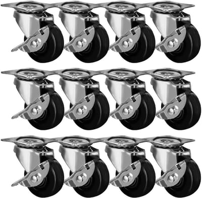 Zwenkwielen met Rem - Wielen voor Meubels - Apparaten Verplaatsen - Dubbel Kogellager - 2 inch - Zwart