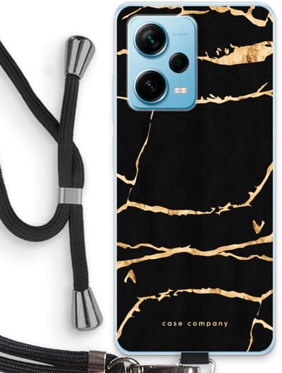 Case Company® - Hoesje met koord geschikt voor Xiaomi Redmi Note 12 Pro Plus hoesje met Koord - Gouden marmer - Telefoonhoesje met Zwart Koord - Bescherming aan alle Kanten en Over de Schermrand