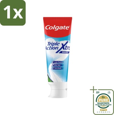 1 x Colgate Tandpasta Triple Action Xtra White 75 ml- Tandpasta - Gaatjes - Wittere Tanden - Frisse Adem - Mondverzorging