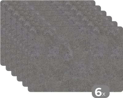 Placemat - Placemats kunststof - Patroon - Cement - Beton - 45x30 cm - 6 stuks - Hittebestendig - Anti-Slip - Onderlegger - Afneembaar