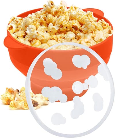 Siliconen Popcorn Maker - Opvouwbare Kom - Filmavond Thuis - Magnetron Geschikt - 24x20x6 cm - Oranje