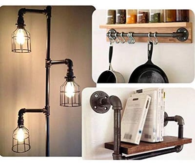 Wandrek Industrial 3/4 inch met zwarte verbindingsstukken en buisbogen voor steampunk decoratie