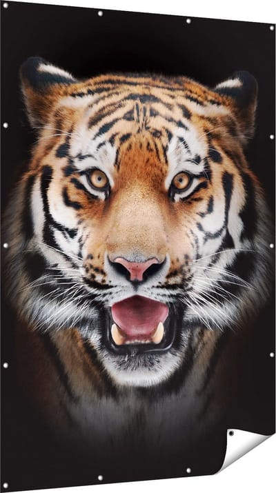 Gards Tuinposter Tijgerkop - Tijger - 120x180 cm - Tuindoek - Tuindecoratie - Wanddecoratie buiten - Tuinschilderij