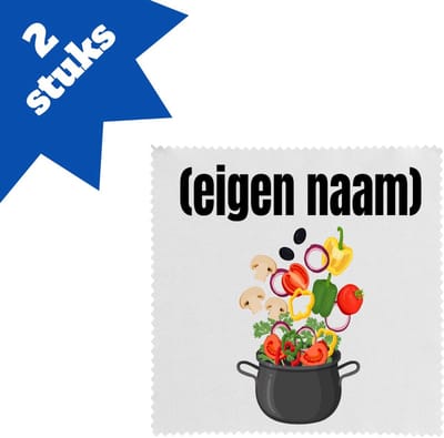 Akyol - pan met groenten brillendoekjes - Kok - iemand die goed kan koken - met eigen naam - leuk cadeau voor iemand die chefkok is - cadeau - kado - 17,8 bij 17,8 cm - 2 stuks
