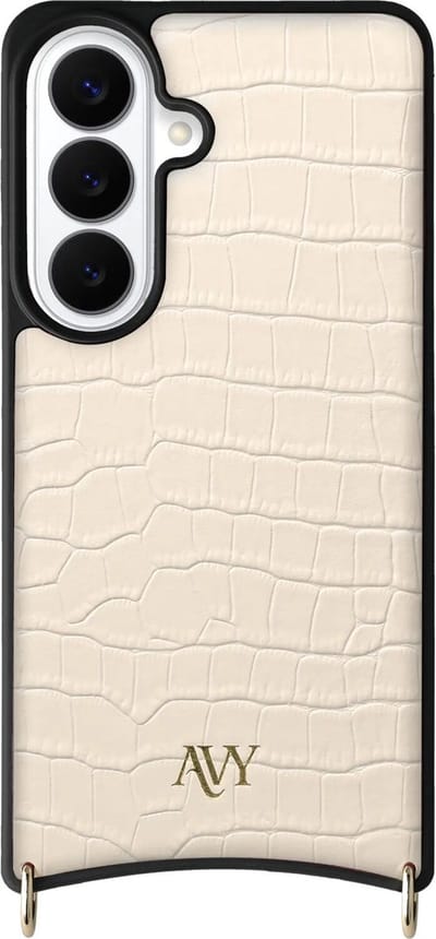 AVY Leren Hoesje geschikt voor Samsung Galaxy S26 | Compatibel met MagSafe | Leather Case | Back Cover | Haakjes voor koord | Croco Beige