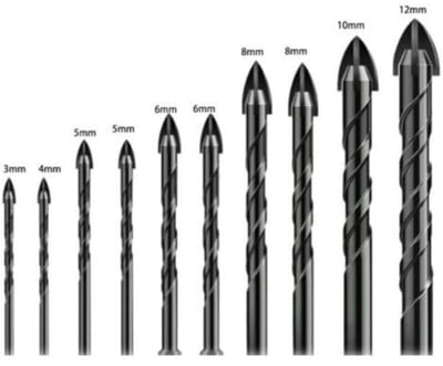 Tegelboren, 10-pack glasboren, glasboren, glastegelboren, keramische boren, zeskantschacht,geschikt voor het boren van gaten in glas en keramische tegels.