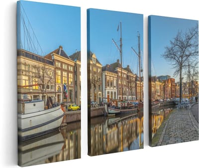 Artaza Canvas Schilderij Drieluik Groningen Hoge der A Haven - 120x80 - Foto Op Canvas - Canvas Print