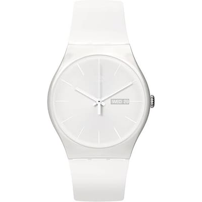 Swatch Originele Kleurrijke Serie Kwarts Uurwerk 30m Waterdicht Horloge 47,4 mm Wit Wijzerplaat Biogebaseerd Materiaal Kast Siliconen Band SO29W704-S14 White white