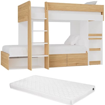 Vente-unique Stapelbed hout natuurlijk licht, wit 90 x 190 cm