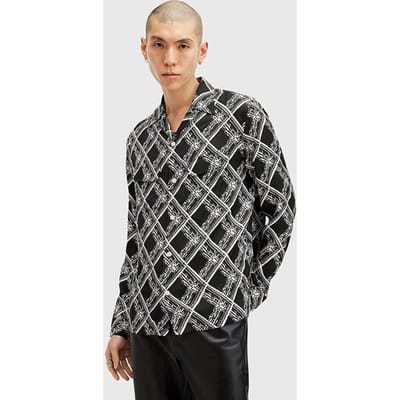 AllSaints Grid Ls Shirt Jet Black Maat: M | Casual Overhemden Outlet | Heren | Zwart