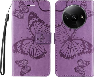 Coverup Hoesje - Geschikt voor Xiaomi Redmi A3 Hoesje - Coverup Vlinders Book Case - Lila