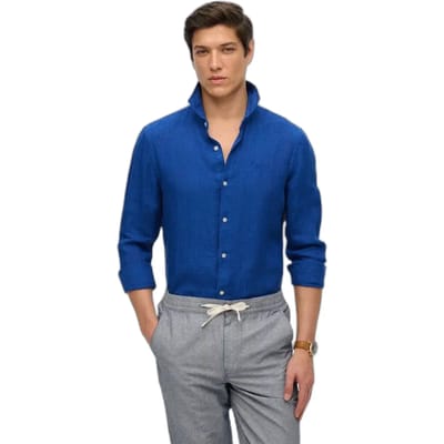 Superdry - Linnen Vacation overhemd met borduursel - Heren - Lange mouwen shirts