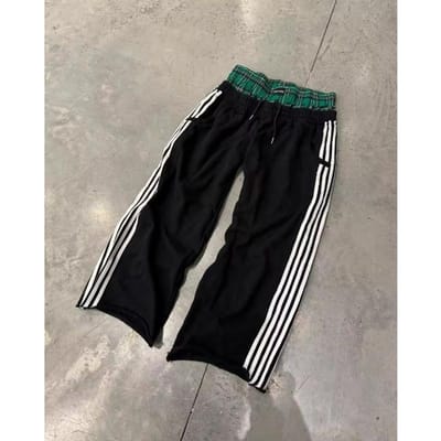 Casual broek met dubbele taille en vetersluiting voor heren, retro Harajuku straight-leg broek, hoge taille, hiphop sportbroek XL gray