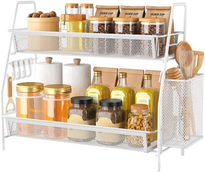 Allecto - 2 Tier Badkamer Plank - Metalen Mesh Keuken Kruidenrek