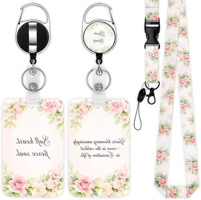 2-Pack Motivational ID Badgehouder met Retractable Lanyard en Geboortemaand Bloemen Thema, Ideaal voor Vrouwen, Verpleegkundigen en Leraren, Afneembare Strap voor Persoonlijke Identificatie