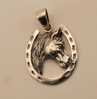 Sterling zilveren hanger paard in hoefijzer - 925 zilver hangertje van een paard - zilveren hanger paard in hoefijzer - pendant horse silver - paardenliefhebbers hangers - hanger van 925 zilver paard in hoefijzer - horse hanger sterling zilver