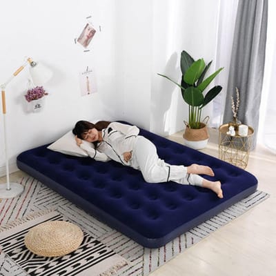 Opblaasbaar bed Dubbel verdikt Enkel / Dubbel luchtkussenbed Buiten opvouwbaar luchtbed Binnenlands lui bed Double bed blauw
