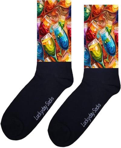 Glazen - - Valentijn sokken - Verjaardag Cadeau - Grappige sokken - Leuke sokken - Hem Haar sokken - Kunst sokken - Vrolijke sokken - Schilderij - Olieverf - Sinterklaas cadeau - Kerst cadeau - Leuk Cadeau - Socks maken Happy - Maat 37-44