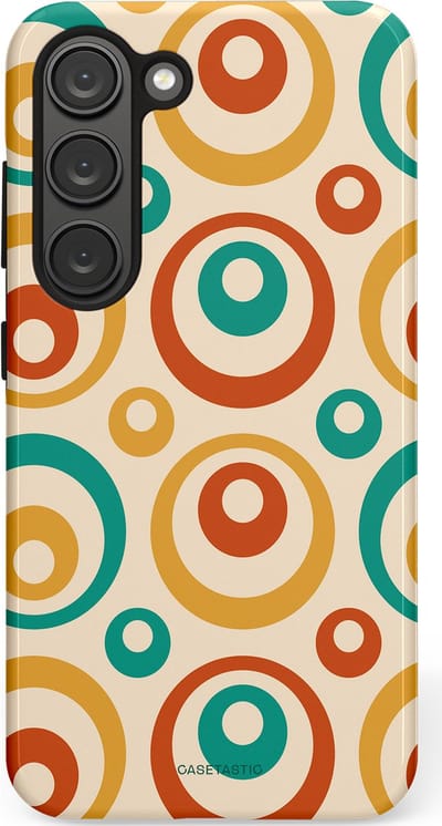 Casetastic hoesje geschikt voor Samsung Galaxy S23 - Dubbellaagse bescherming - Bolletjes boogie - Fashion Case - Crème Terracotta Goud Turquoise