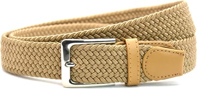 Elastische Riem met Gevlochten Stretch Elastiek – Dames / Heren riem vegan - Beige - Lengte totaal 110 cm / Riemmaat 95