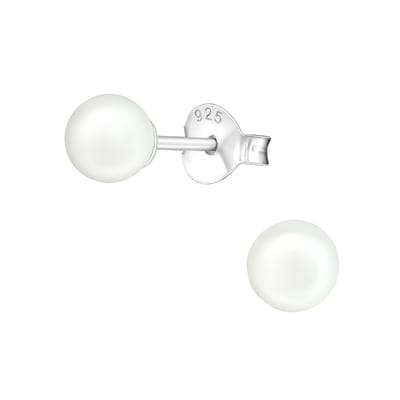 Joy|S - Zilveren parel oorbellen - 5 mm - wit