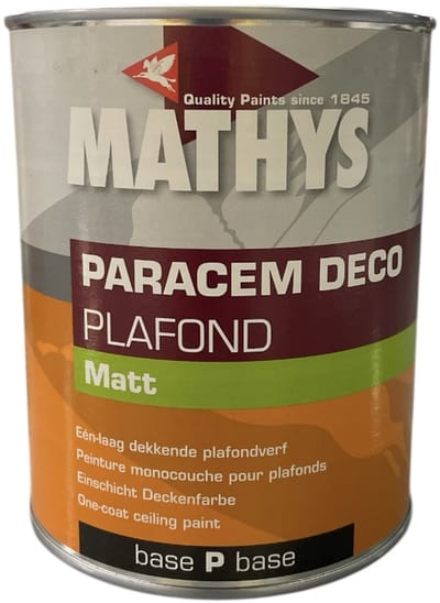 Mathys Paracem Deco Plafond - Extra matte watergedragen plafondverf - hoge dekkracht - Binnen -1 L - RAL 9010 Pure White ( gebrokenwit)