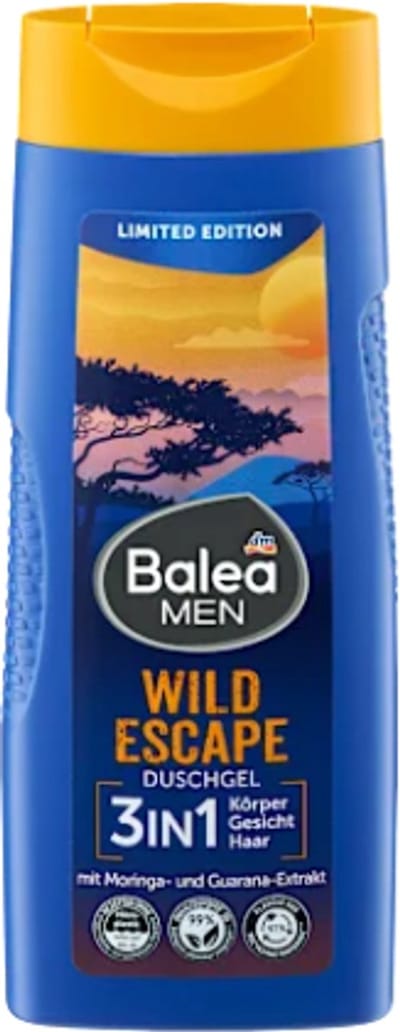 3in1 Douchegel Wild Escape 300 ml | Balea MEN Douchegel | Mannen Douchegel - Met Moringa & Guarana extract | Voor lichaam, gezicht & haar