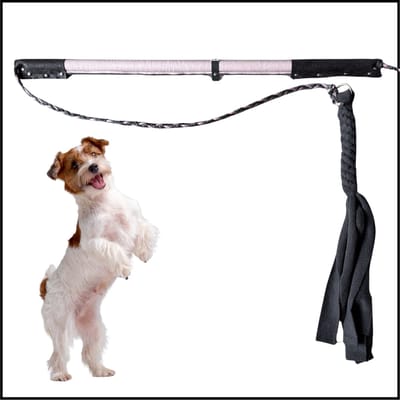 Hondenspeelgoed. Flirt Pole maat 1 in de kleuren roze en antraciet. Hondenhengel - hondenspeelhengel - hondentraining - focus training - trekspel - trektouw - trainingsspeelgoed - speelhengel - dog toy - dog activity game - ShukoGear by MadeByShuko