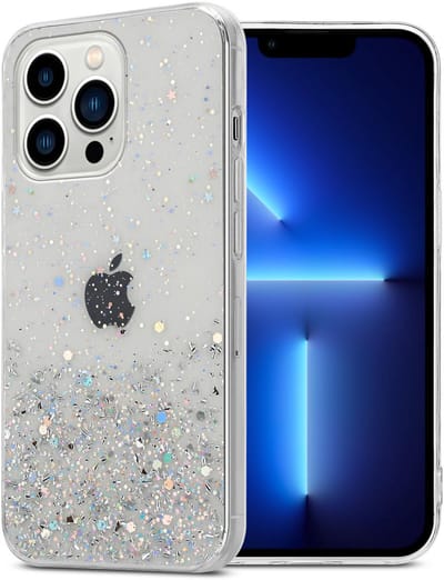 Cadorabo Hoesje geschikt voor Apple iPhone 13 PRO in Transparant met Glitter - Beschermhoes van flexibel TPU silicone met fonkelende glitters Case Cover Etui