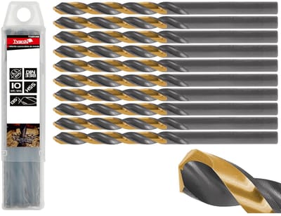 Tvardy Metaalboor - HSS 6,10 mm - TiN Coating - Zwart & Goud - Slijphoek 135° - 10 stuks