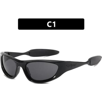 Lunettes de soleil d'extérieur Y2K Inspirées par la technologie Lunettes de soleil concaves de forme personnalisée Sport/mode Habillage Premium black
