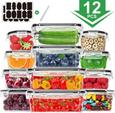 12-delige Luchtdichte Vershoudbakjes Set – Voedselopslag Containers – Droge Voeding Bewaardozen – Keuken Organisatie Boxen – Food Storage Set