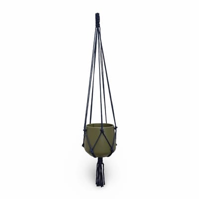 Plantenhanger 'Classic' - Kies kleur en lengte - Donkerblauw - 100 cm lang - Katoenkoord - Geschikt voor Pot met Diameter t/m 20 cm - Handgemaakt in ons Macramé Atelier - Prijs per Stuk - Let op: Exclusief Pot - Inclusief Verzendkosten
