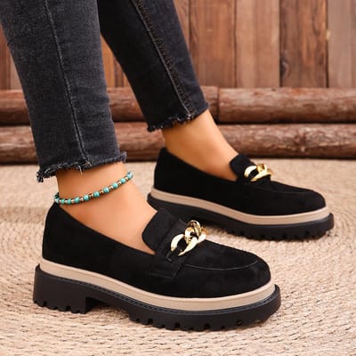 Britse Stijl Dames Platte Schoenen Herfst Dikke Zool Casual Retro Ketting Kleurblok Vrijetijds Loafers Ronde Neus Velours Geüpgraded 43 brown