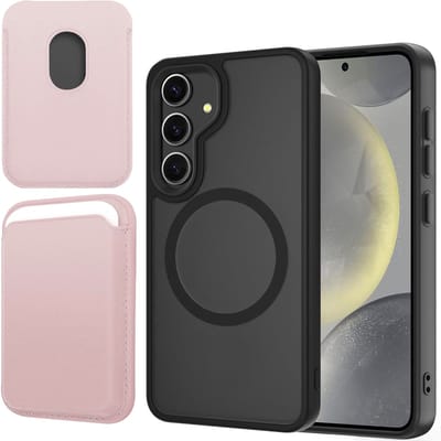 Hoesje + Pasjeshouder geschikt voor Samsung Galaxy S25 - Portemonnee geschikt voor MagSafe - Magnetisch - Pasjes Houder - Creditcardhouder - Rose