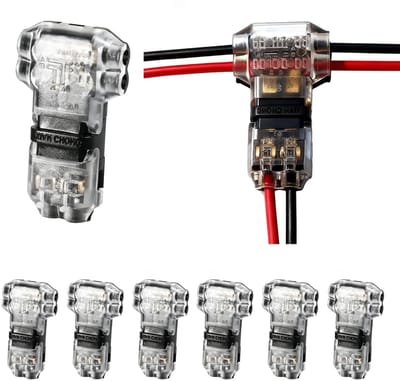 6 Stuks T Plug 2 Pool Elektrische Draad 2-Weg Waterdicht voor LED Kabels en Aansluitsets, Geschikt voor 20/22 AWG Draad zonder Strippen