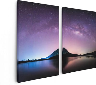Artaza Canvas Schilderij Tweeluik Melkweg Bij Een Berg In Thailand - 80x60 - Foto Op Canvas - Canvas Print