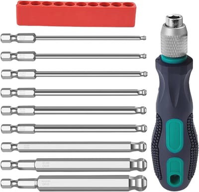 Kogelkop Zeskantige Schroevendraaierset - 9 Delig met Handvat en Magnetische Bits voor Boormachines