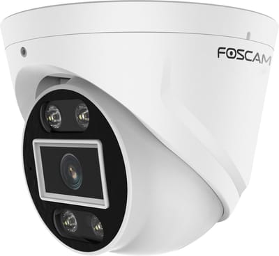 Foscam T5EP-W 3K Turret Camera – 5MP PoE Bewaking voor Buiten – Slimme Persoon- en Voertuigherkenning – Sirene, Spotlight en 2-weg Audio – IP66 – Wit