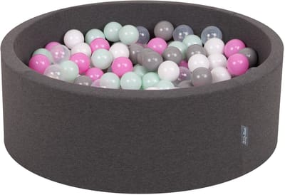 KiddyMoon ballenbad 90x30cm met 200 ballen ∅ 7cm ballenbad met kleurrijke ballen - voor baby's kinderen rond - donkergrijs: transparant grijs wit roze mince