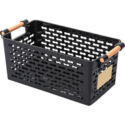 Panier de rangement en plastique, paniers de rangement de bureau creux portables multifonctionnels avec poignée pour black