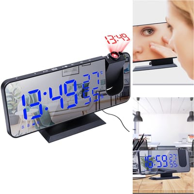 OKWISH Projectieklokken – LED Projectie Wekker Met Instelbare Helderheid, Temperatuurweergave En FM-Radio – ABS – Zwart