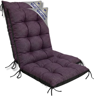 Tuinstoelkussens Hoge Rug Set: 2x 50x120 cm - Kussens voor Tuinstoelen & Standenstoel Terrasstoel Bordeaux Eco linnen Stoelkussens Tuin Zitkussen Extra Dik 10 cm met Bindlinten